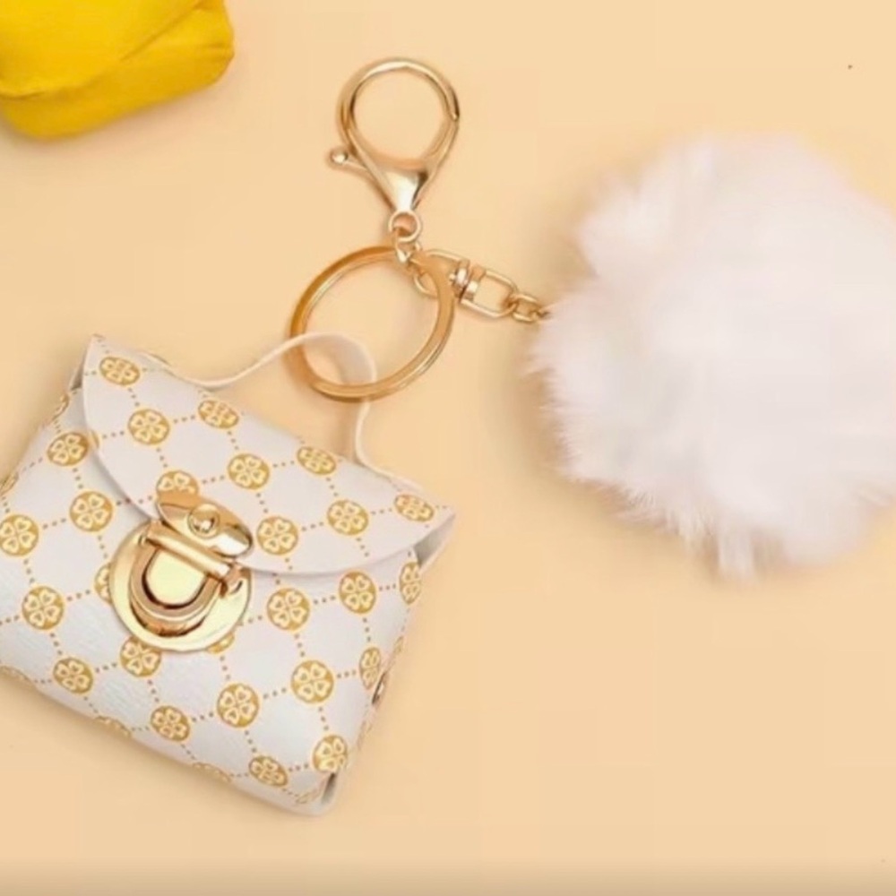 NWOT Miniature Purse Keychain with Fluffy Pom Pom
